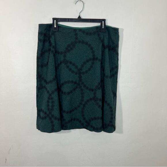 Boden Libby Green Black Circle Wool Blend A Line Skirt Size 14 Long - Picture 12 of 13